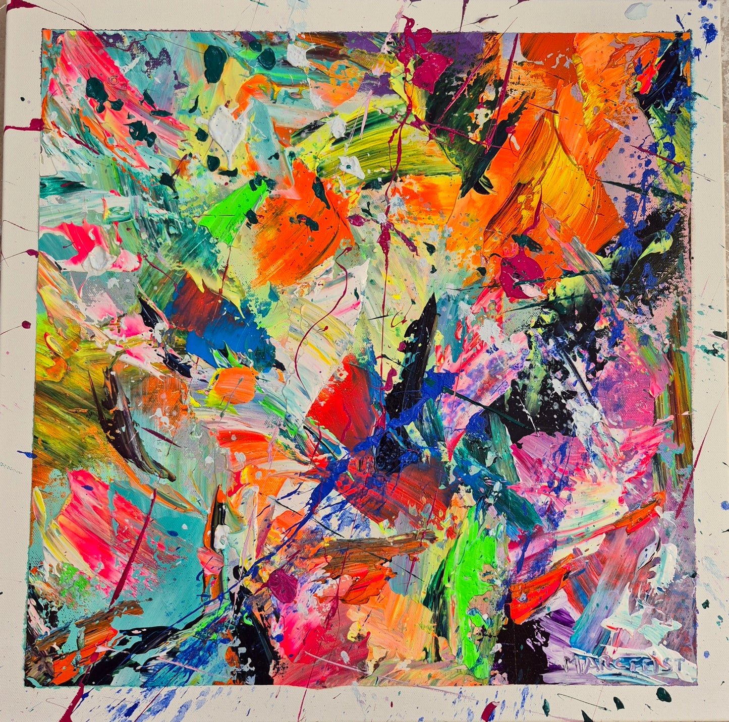 VITAL | 50x50cm| Acrylique aux couteaux, abstraction, énergie, émotion, haut de gamme, matière