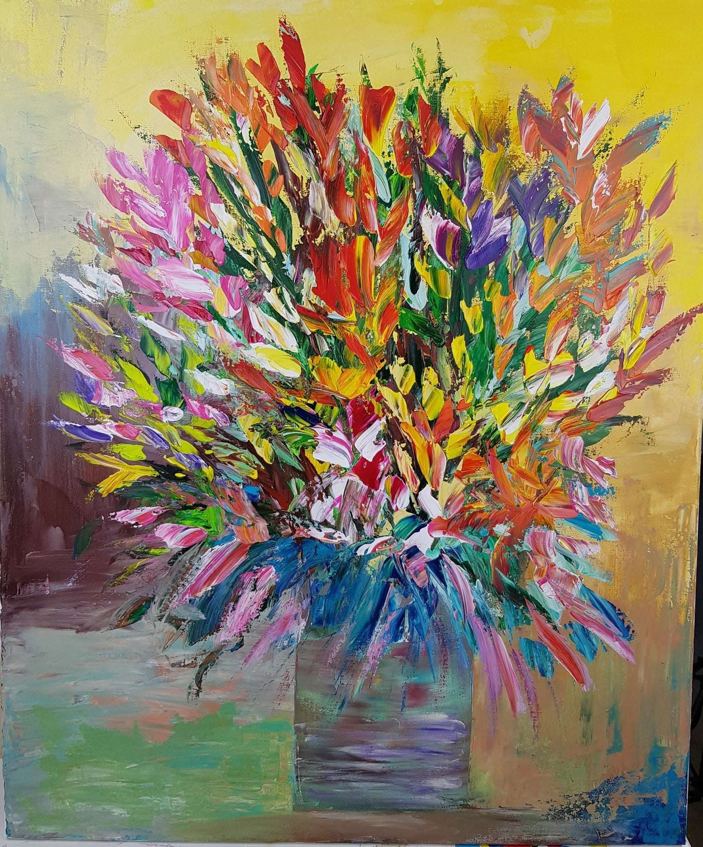 Bouquet de glaïeuls | 73 x 60 cm | Acrylique aux couteaux