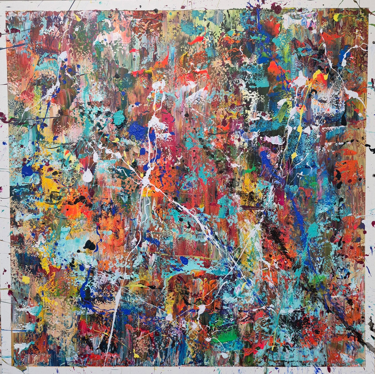 Aquarium | 100x100 cm 3D |Acrylique aux couteaux, abstraction, énergie, émotion, haut de gamme, matière
