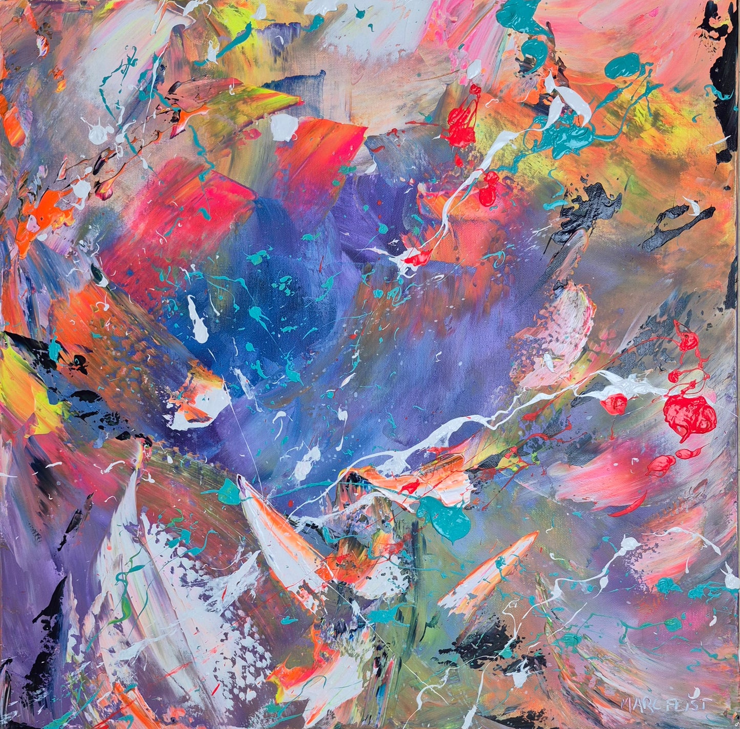 MYRIADE | 60x60cm 3D| Acrylique aux couteaux, abstraction, énergie, émotion, haut de gamme, matière