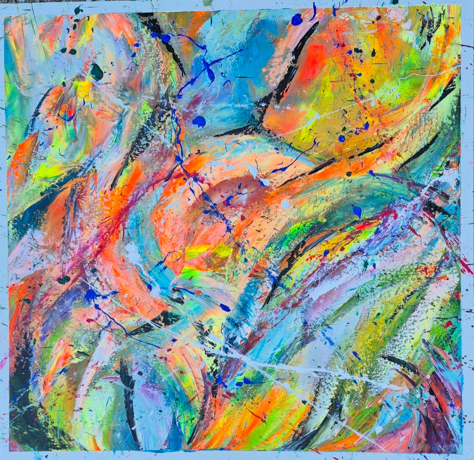 Symphonie | 100 x 100 cm 3D |  Acrylique aux couteaux, abstraction, énergie, émotion, haut de gamme, matière