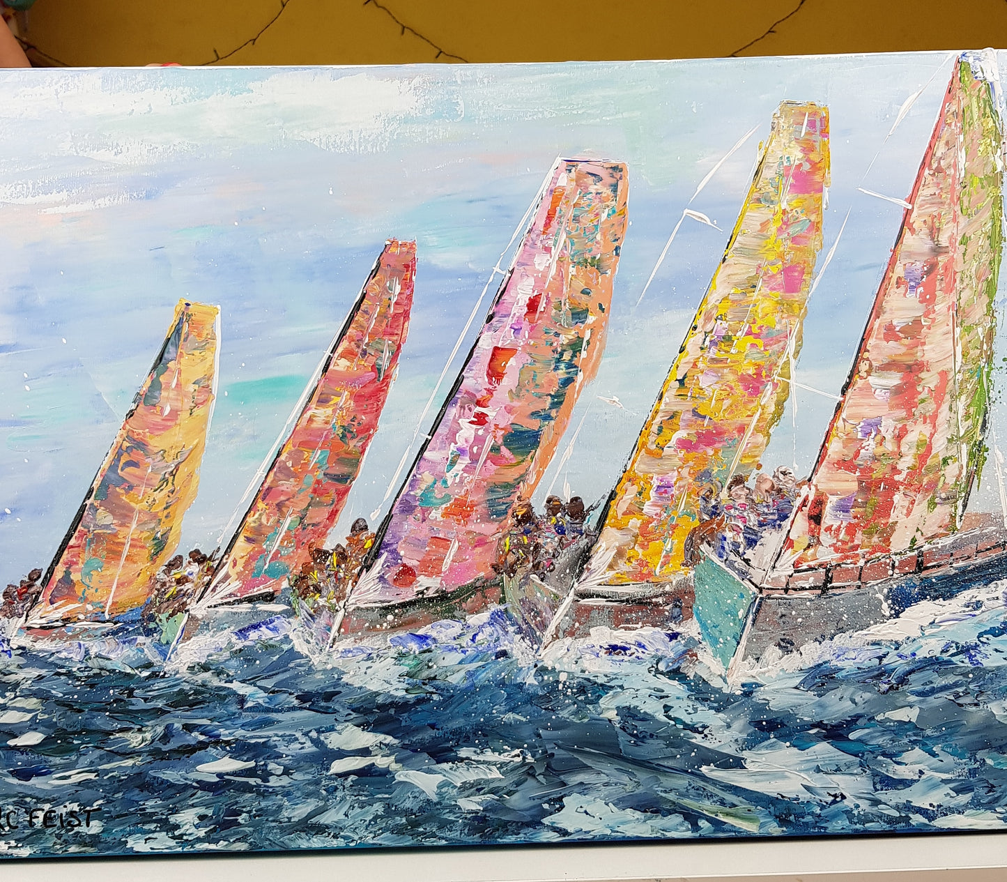 Bateaux corps à corps | 46 x 65 cm | Acrylique aux couteaux