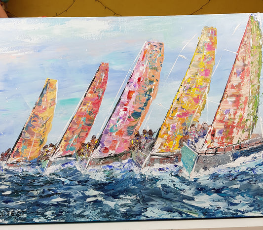 Bateaux corps à corps | 46 x 65 cm | Acrylique aux couteaux