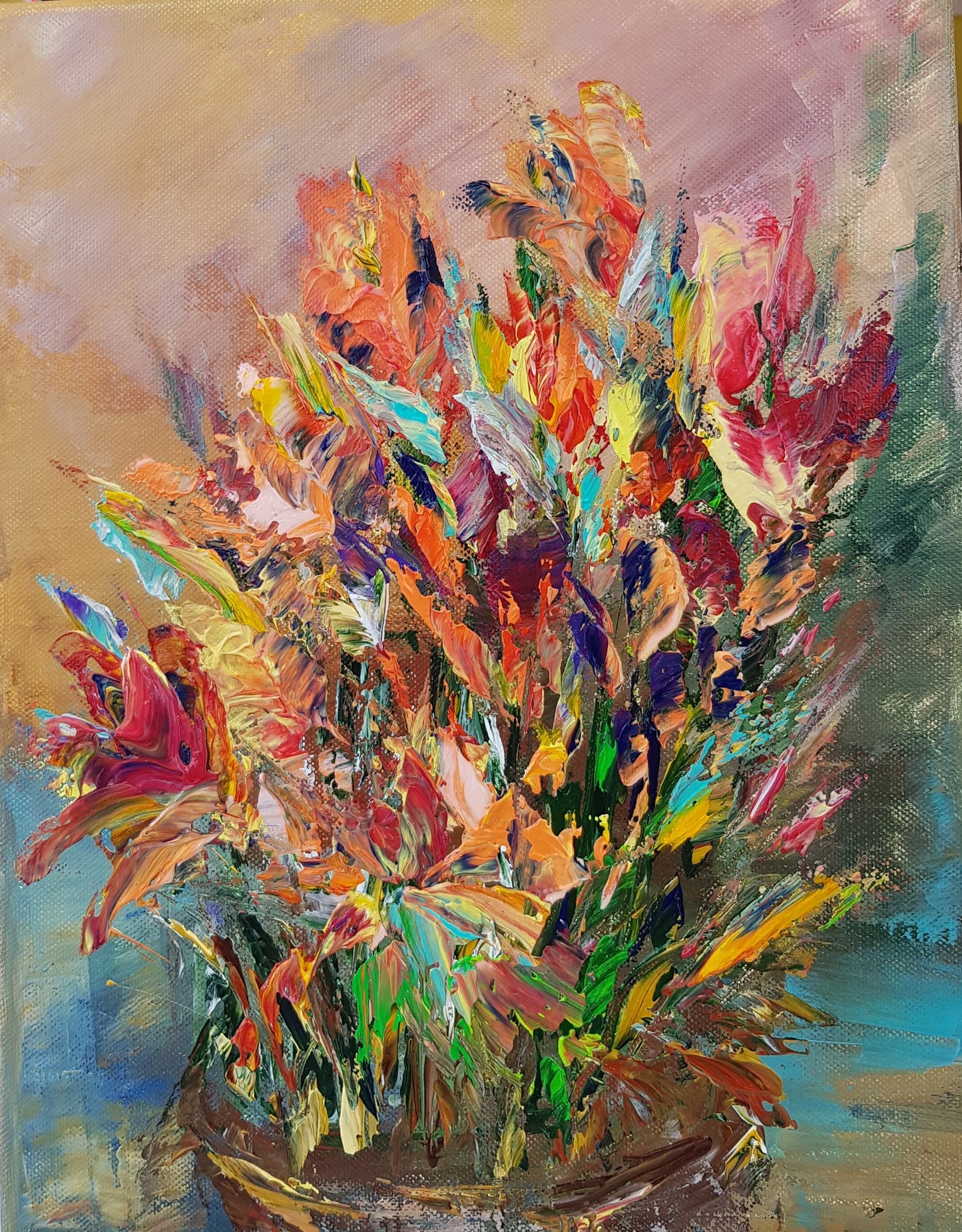 Bouquet de fleurs en nature morte | 35 x 27 cm | Acrylique aux couteaux