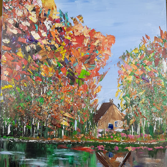 Cabane au bord de l'eau | 73 x 60 cm | Acrylique aux couteaux