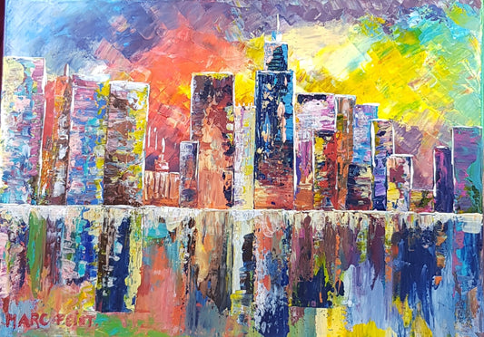 Une nuit à New-York | 46 x 33 cm | Acrylique aux couteaux